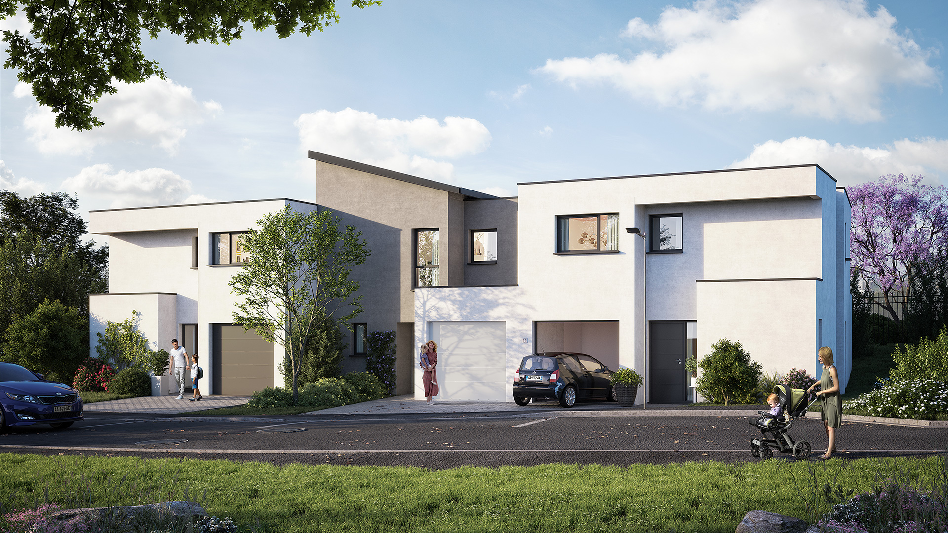 Staff Aménagement et Promotion - Les Hameaux de la Roseraie - Maisons individuelles neuves type A2 à Marly - Vue aérienne