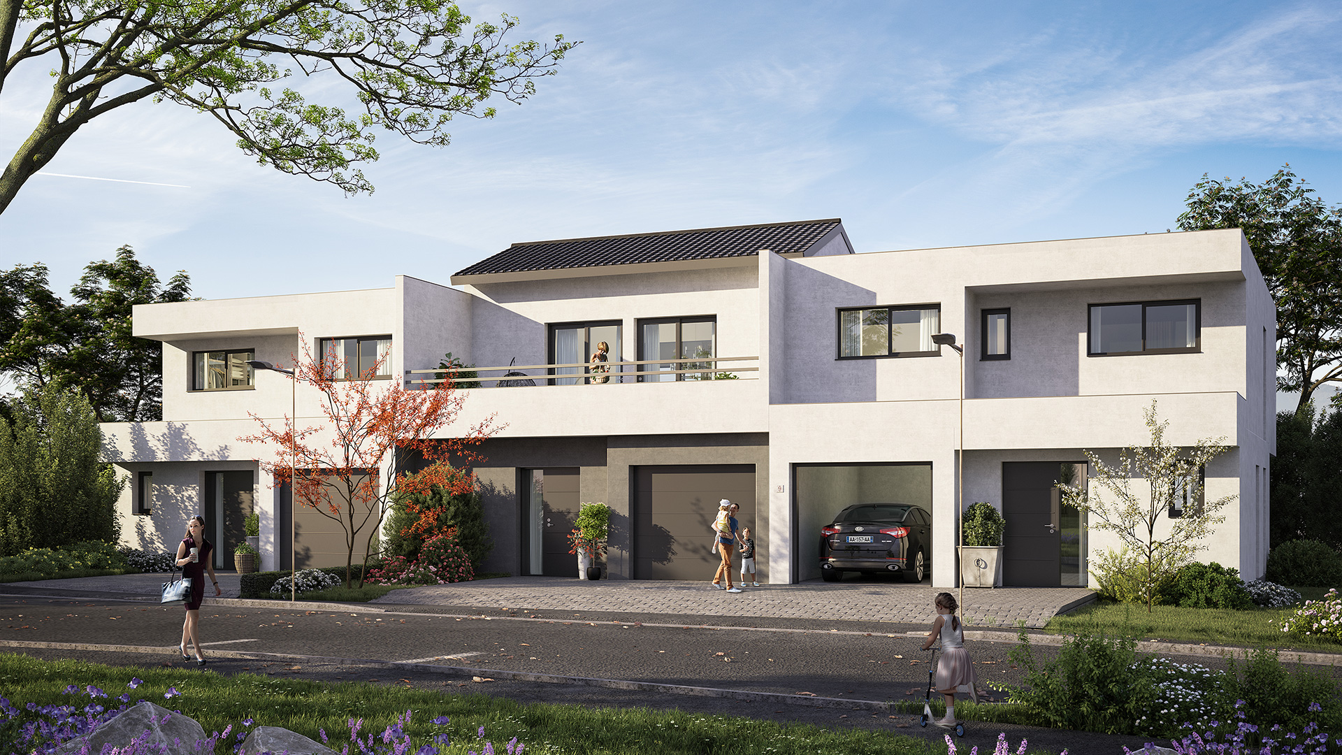 Staff Aménagement et Promotion - Les Hameaux de la Roseraie - Maisons individuelles neuves type B2 à Marly - Vue aérienne